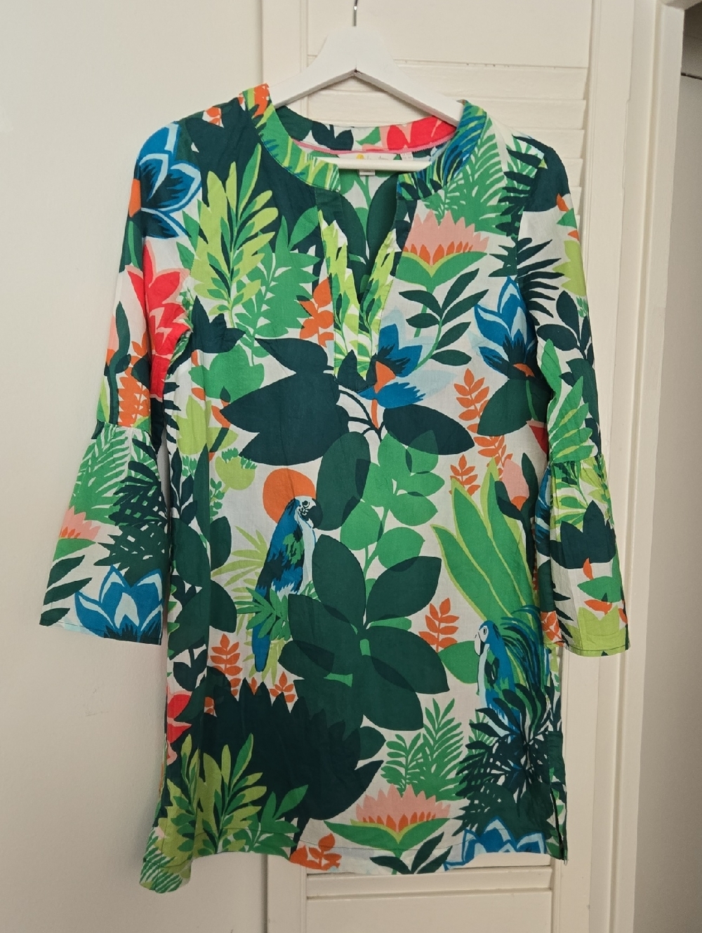 Boden Green Pink Floral Cotton Top Tunic Short Dress Size US 6